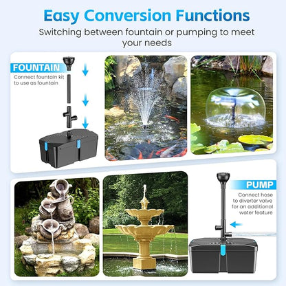 Pond Filter with Fountain Pump Kits, 660GPH Pond Pump and Filter Kit with 50W Submersible Water Pump, Pond Filters for Outdoor Ponds Clean Koi Pond Filter
