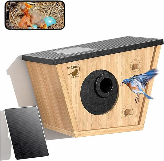Smart Bird House with Camera, 2K HD Live View Birdhouse Camera with AI Recognition & Solar Powered, Perfect Viewing Bird Nesting and Hatching, Gift for Bird Lovers