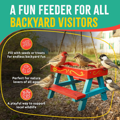SparkJump Picnic Table Feeder for Squirrels - DIY Woodworking Project for Kids and Families, Includes Tools, Screws, and Paint Set, Sustainable FSC-Certified Wood, Ages 6+