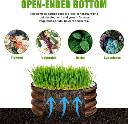 SnugNiture 3 Pcs 2x2x1ft Round Galvanized Raised Garden Bed Kit Outdoor, Metal Planter Box for Planting Plants Vegetables, Brown