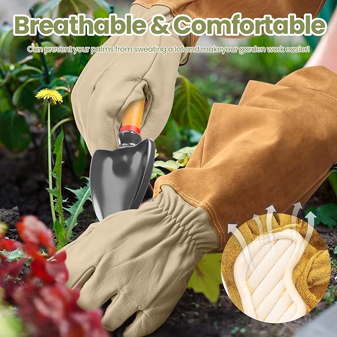 Long Gardening Gloves Women/Men Thorn Proof Rose Pruning Gauntlet Cactus Gloves Goatskin/Cowhide Garden Gloves(1 Pair)