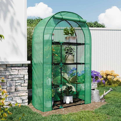 4-Tier Mini Greenhouse, 40 x 18 x 63 inch Steel Frame and PE Cover Plastic Plant Rack Stand Green House with Plant Repotting Mat for Indoor & Outdoor Use (Clear and Green)