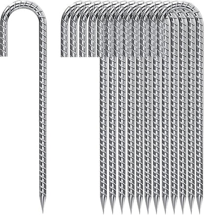 Rebar Stakes 12 Inch, Tent Stakes Heavy Duty Galvanized J Shaped 50 Pack Landscape Fabric Staples for Garden Weed Barrier Fabric Dog Fence Inflatable Camping Tents Artificial Turf