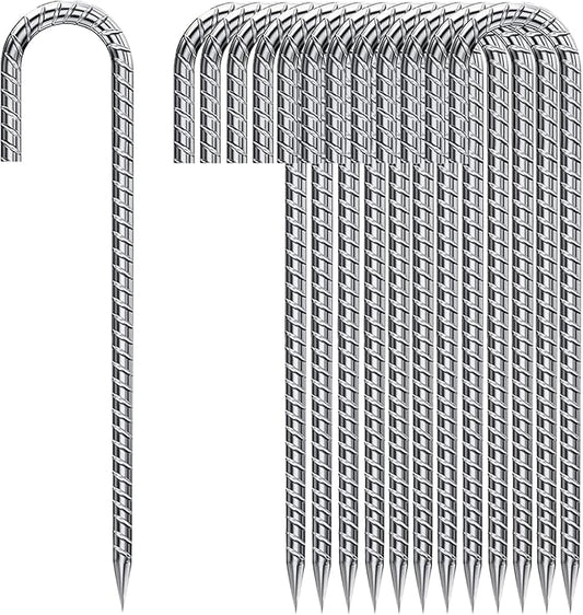 Rebar Stakes 12 Inch, Tent Stakes Heavy Duty Galvanized J Shaped 50 Pack Landscape Fabric Staples for Garden Weed Barrier Fabric Dog Fence Inflatable Camping Tents Artificial Turf