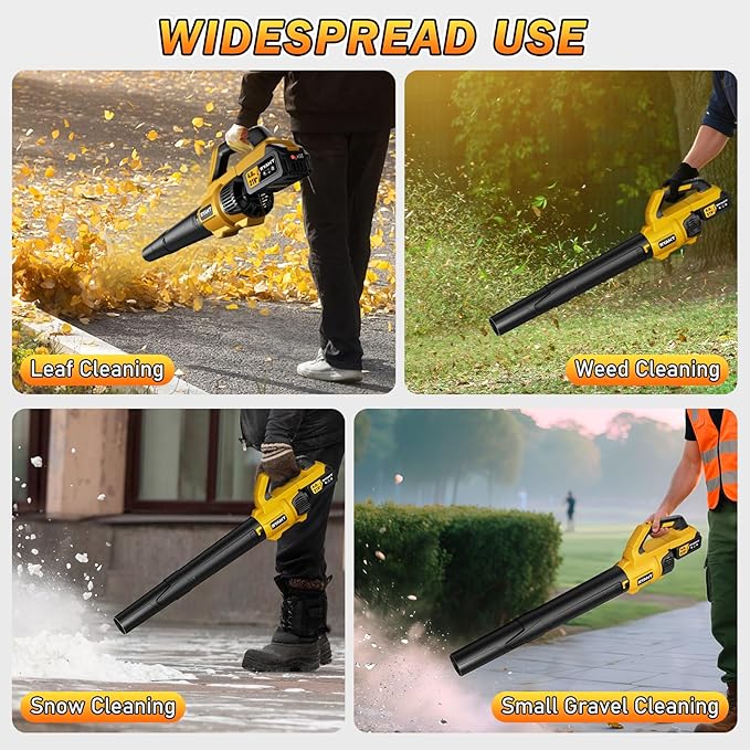 RYAHT Leaf Blower Cordless, 21V Powerful Electric Leaf Blower with 2 X 4.0Ah Batteries and Charger, 2 Speed Modes, Handheld Lightweight Leaf Blowers for Lawn Care, Patio, Dust, Blowing Leaves, Yellow