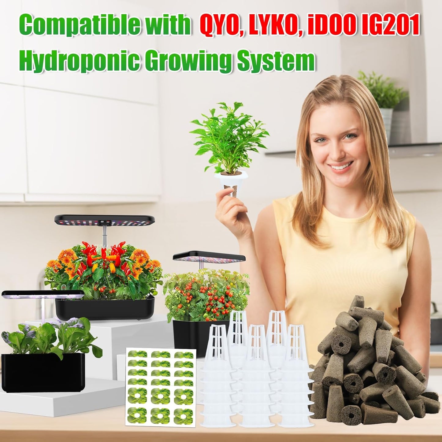90Pcs Grow Sponges and Baskets for Hydroponic Growing System, Indoor Plants Hydroponics Supplies Compatible with Idoo LYKO(Square)