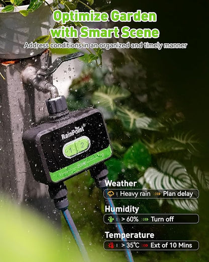 RainPoint WiFi Water Timer for Garden Hose, 2-Zone Smart Sprinkler Timer, WiFi Irrigation Controller, Automatic Watering System for Lawns and Yard