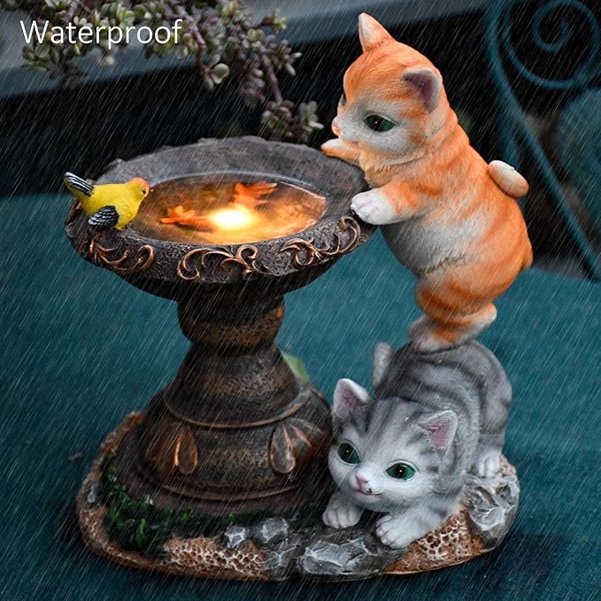 Solar Cat Garden Figurines Outdoor Decor Statue with LED Lights for Patio Balcony Yard Lawn Housewarming Gift for Garden Mom Grandma (Multicolor)