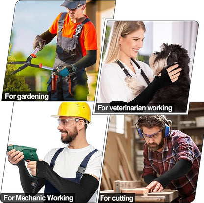 JaGely 6 Pairs Level 5 Cut Resistant Sleeves with Thumb Hole 18 Inches Arm Protection Sleeve Farmer Gardening (Black)