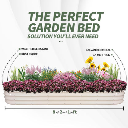1MORE Galvanized Raised Garden Bed- Planter Garden Boxes Outdoor, Raised Beds for Gardening, 8x2x1ft Metal Garden Bed Kit for Vegetables Flower, Planter Raised Beds with Protective Tape & Tools.White