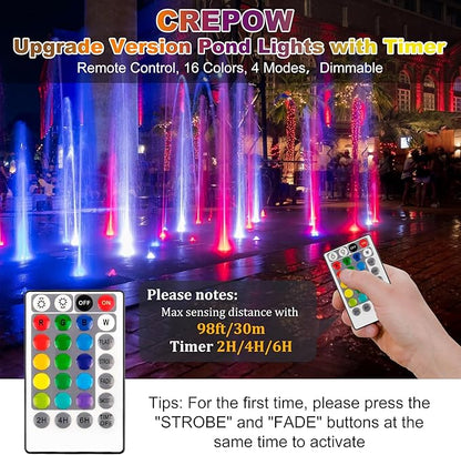 RGB Pond Lights with Timer, LED Underwater Submersible Colorful Landscape Spotlights, 98ft Remote Control IP68 Waterproof Fountain Lights for Fish Aquarium Tank Garden Yard Pool (Set of 3)