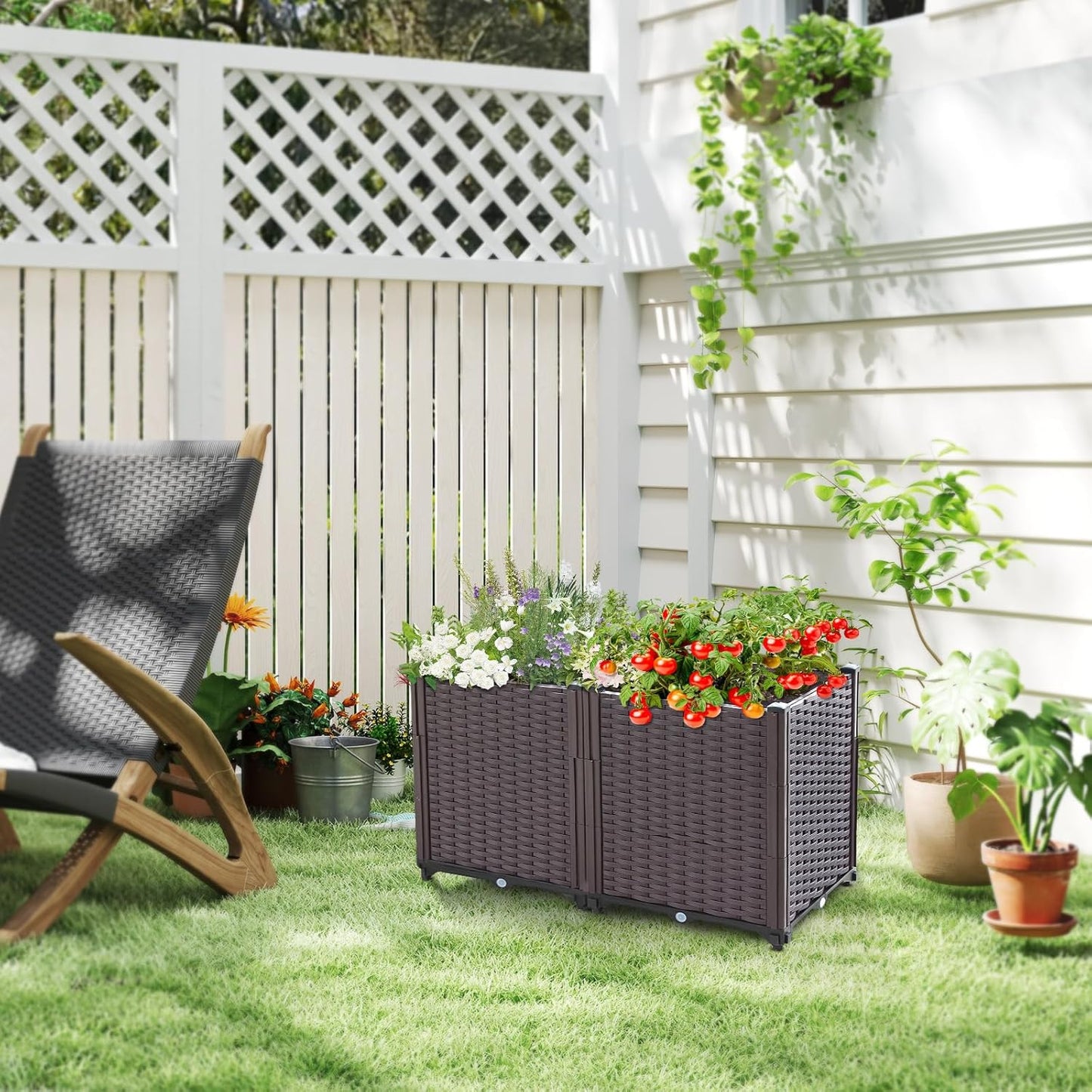 Raised Garden Bed, Planters for Outdoor Plants Raised Beds for Gardening, Plastic Planter Raised Beds for Planting Outdoor Plant Vegetables, Flowers, Fruits and Plants, 31.5"(L) x 15.7"(W) x 20.4"(H)