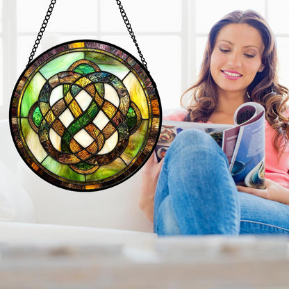 Stained Glass Window Hanging, Tiffany Abstract Totem Sun Catchers Colorful Glass Panel Bless Suncatcher Decor for Birthday for Women, Men, Wife, Aunt, and Mom14.9x14.9 in