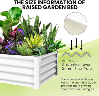 Galvanized Raised Garden Bed, 2 Pcs 6x3x1FT Outdoor Outdoor Planter Boxes with Open Base with Safety Edge and Glove, Elevated Rectangular Planting Bed for Vegetables Flowers Ground Planter, White