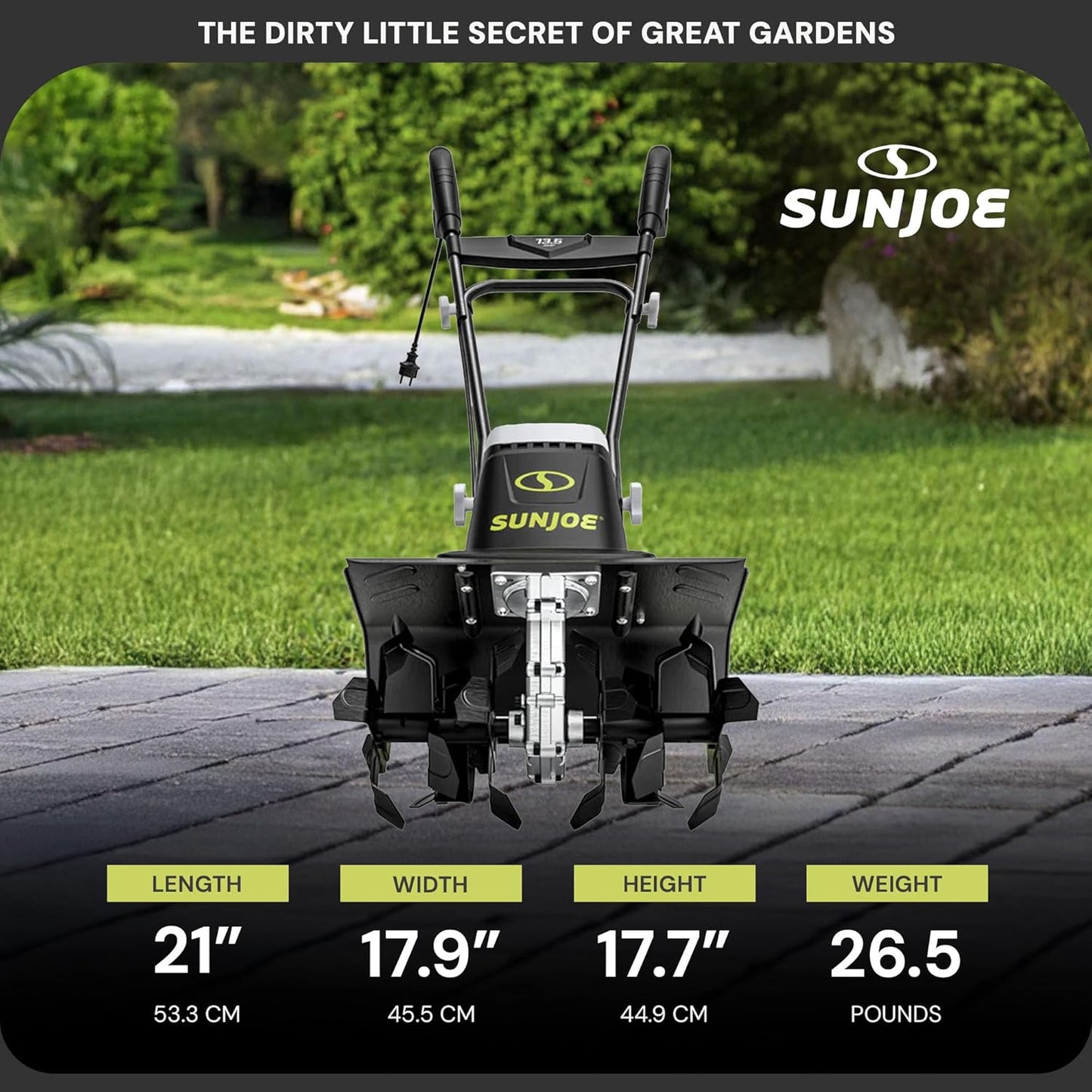 Sun Joe Electric Corded Garden Tiller & Cultivator, Steel Tines, 13.5 Amp, 16 Inch, Black - Heavy Duty Gardening Machine Equipment for Lawn, Yard, & Grass, TJ604E
