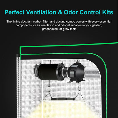 MELONFARM Air Filtration Kit, 4" 190 CFM Inline Duct Fan with E12 Speed Controller, 6.6 Ft Ducting & Rubber Coupler, Ventilation Exhaust Fan for Cooling Booster, Grow Tents, Hydroponics