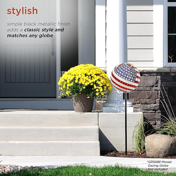 Alpine Corporation 31" Tall Outdoor Metal Gazing Globe Display Stand, Black