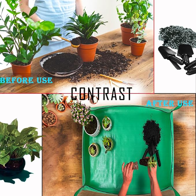 BIUWING Plant Repotting Mat,Waterproof Transplanting Mat,Foldable Indoor Succulent Potting Mat for Garden, Portable Gardening Mat for Indoor Plant Transplanting and Mess Control (39.4"*39.4" Green)
