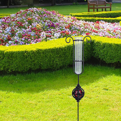 MUMTOP Rain Gauge Outdoor, Metal Gazing Ball Decorative with Stake for Lawn, Yard and Garden(Red)