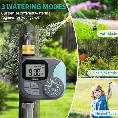 Sprinkler Timer for Garden Hose, Programmable Hose with Rain Delay/Manual/Automatic Irrigation System, Outdoor Irrigation Timer Controller for Lawn Yard, 1 Outlet