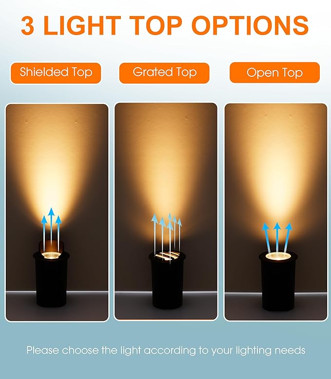 [6 Pack] CLOUDY BAY 9W Well Lights Landscape LED In Ground Outdoor,Shielded Top,Low Voltage 12-24V AC/DC,Waterproof Aluminum Uplights,2700K/3000K/3500K/4000K/5000K,Transformer Excluded