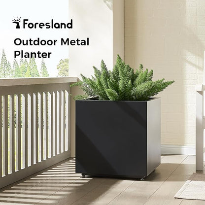 Large Metal Outdoor Planter Box 20Wx20Dx21.5H, Galvanized Steel Cube Planters for Outdoor Plants, Easy Assembly - 5mins Quick Install, Large Square Flower Pot for Patio, Deck, Garden, Yard, Black