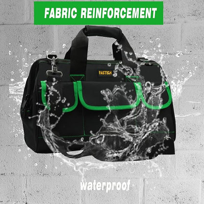 FASTECH 20 Inch Tool Bag With Comfortable Shoulder Straps, Waterproof Wide Mouth Tool Kit, Large Tool Bag Tool Storage Package For Men/Women (20IN Green)