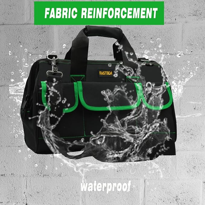 FASTECH 22 Inch Tool Bag With Comfortable Shoulder Straps, Waterproof Wide Mouth Tool Kit, Tool Storage Package For Men/Women (22IN Green)