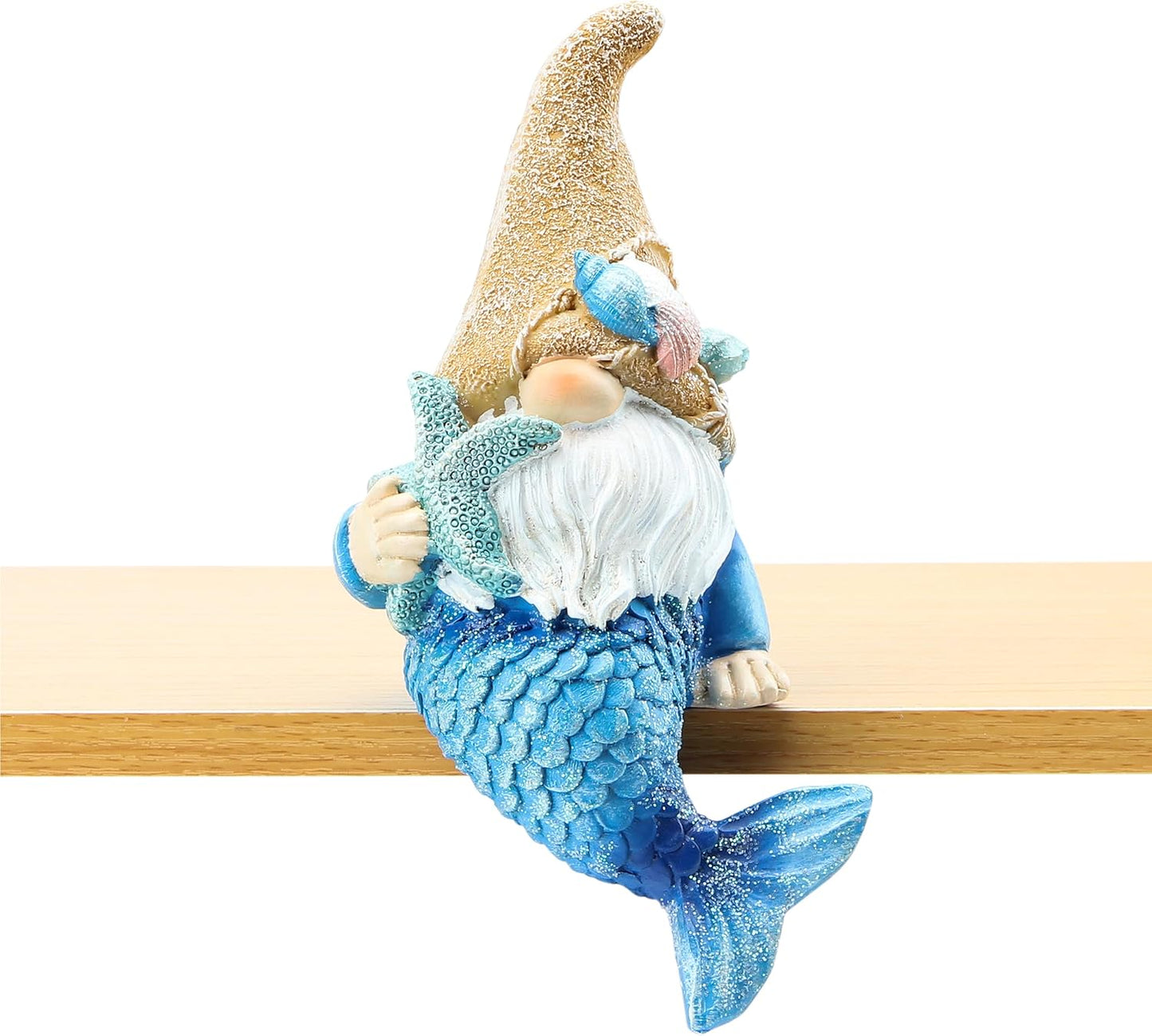 Leekung Mermaid Garden gnome Statue Outdoor Decor,Mermaid gnome Figurine for Outside Indoor Patio Lawn Yard Porch Shelf Bookshelf Edge Table windowsill Decoration,Beach Ocean Sculpture