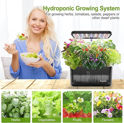 Indoor Herb Garden Kit, Hydroponic Growing System with LED Grow Light Quiet Water Pump for Home Kitchen Office Healthy Fresh Herbs Vegetables, Gift Ideas for Women Men