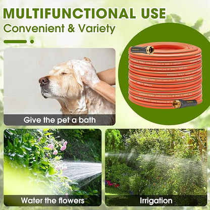 Heavy Duty Garden Hose – 5/8 Inch Flexible, Lightweight Hybrid Hose with 600 PSI Burst Pressure, Swivel Handle, and Durable Copper Male/Female Fittings (Orange, 100FT)