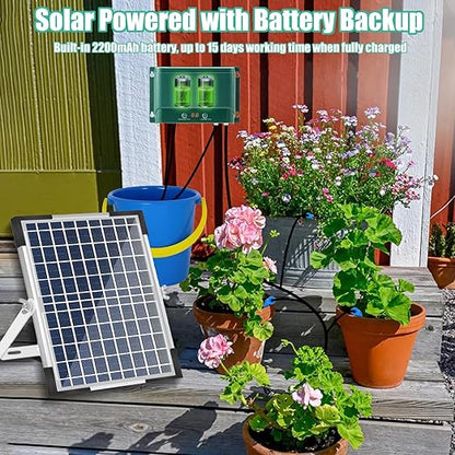 Lewisia 10W Solar Automatic Drip Irrigation Kit Auto Watering System 115FT for 30 Plants