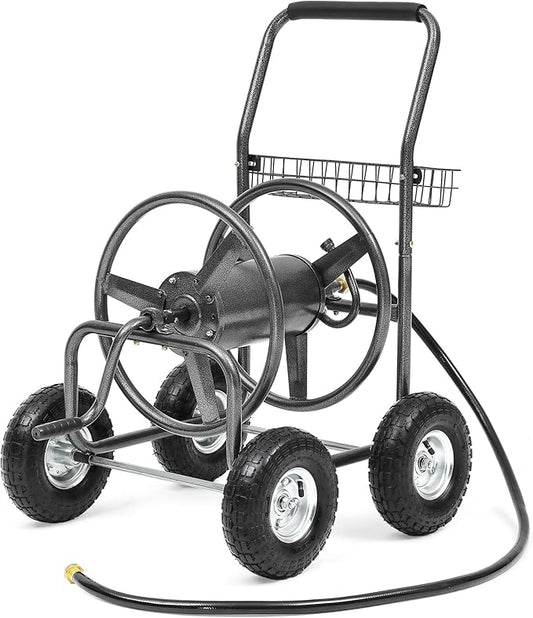 Garden Water Hose Reel Cart - 250 ft. Capacity, 10" Pneumatic Tires, Powder-Coated Steel Frame for Tangle-Free Garden Hose Storage