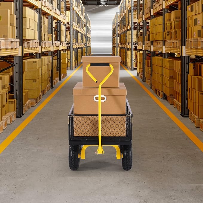 VEVOR 900 Lbs Heavy Duty Steel Garden Cart, Garden Wagon Cart on Wheels, Outdoor Metal Yard Utility Wagon Carts with 10" Tires and Mesh Removable Sides(Convert to Flatbed) and 180°Rotating Handle