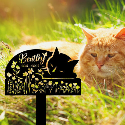 Sleeping Cat Grave Markers Outdoor, Weatherproof Metal Pet Headstone with Name & Date, Outdoor Grave Marker for Cats – Variety of Sizes & Finishes