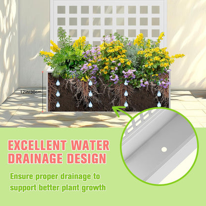 Metal Planter Box with Trellis, Raised Garder Bed with Drainage Hole, Outdoor Privacy Screen & Trellis for Climbing Plants, Plant Stands, 35''L×16''W×71''H, White