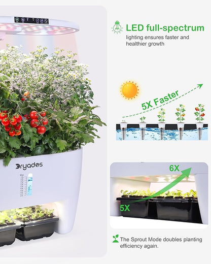 Hydroponic Growing System Kit 16 Pods, Smart Herb Garden with Sprout Mode Can Seedling in Advance & 24W Full Spectrum LED Grow Light, Indoor Garden Planter for Home/Office/School (White)