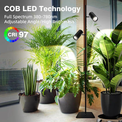 60W Dimmable Grow Light, Full Spectrum COB LED Dual-Head Floor Lamp with High CRI, 6/8/12H Timer, Adjustable Height (37"-77") & Angle – Standing Grow Lights for Indoor Plants (warm white 4000K)