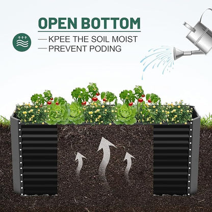 Land Guard 6x3x3ft Rectangular Galvanized Raised Garden Beds, Large-Capacity Metal Planter Box Outdoor, Durable Deep Raised Garden Bed 3ft Tall, Raised Beds for Gardening Vegetables, Dark Grey