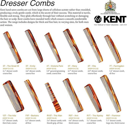 Kent 7T Handmade All Fine Tooth Pocket Comb for Men, Hair Comb Straightener for Everyday Grooming Styling Hair, Mustache and Beard, Use Dry or with Balms, Saw Cut and Hand Polished, Made in England
