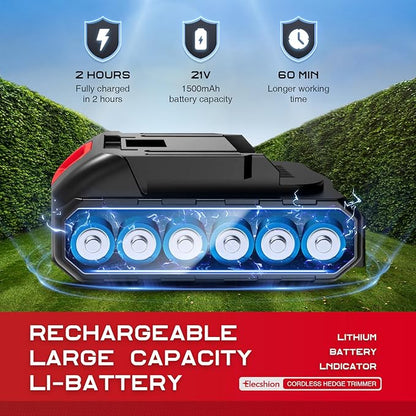 Hedge Trimmer Cordless - 1 Pack 21V Battery with Charger Powered Electric Mini Trimmers, 2 in 1 Handheld Hedge Shears + Grass Cutter Pruning Shrub Cutting Tool for Bush,Tree,Garden,Lawn,Yard