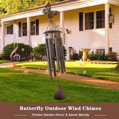 Wind Chimes Outdoor, 37" Butterfly Wind Chimes for Outside Garden Patio Yard Decor, Deep Tone Windchimes for Mom Women Grandma Wife, Gifts for Christmas, Mother's Day, Birthday