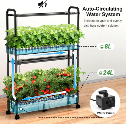 Large Hydroponics Growing System Kit, 60 Pods Vertical Hydroponic Garden with 2 Light Modes Grow Light, Auto Circulating Water System, 32L Indoor Gardening System for Herb Vegetable Fruit