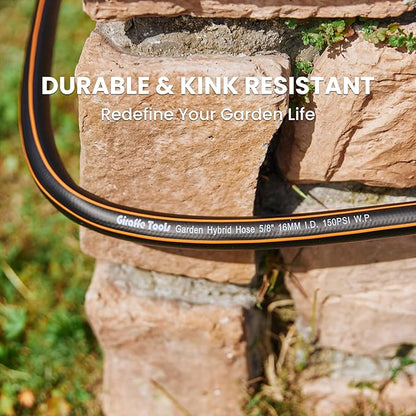 Giraffe Tools Garden Hose 50ft x 5/8", Water Hose Heavy Duty, Flexible, Lightweight Hybrid Hose with Swivel Handle, Male to Female Fittings