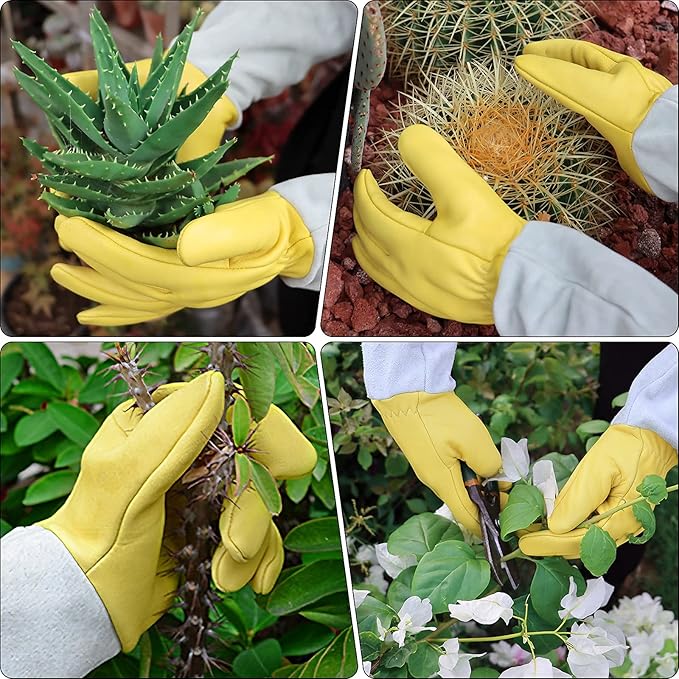 Rose Pruning Gloves for Men/Women, Long Gardening Gloves Thorn Proof, Cactus Glove, Goatskin Leather Planting Gauntlet Garden Working Glove, Gardening Gifts for Gardeners (Small)