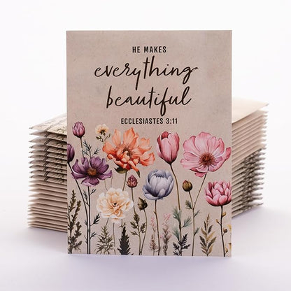 He Makes Everything Beautiful - Pollinator Wildflower Mix Seed Packets - 25 Seed Packs - Perfect Eco-Friendly Gift for Gardeners & Friends - Non GMO Seeds