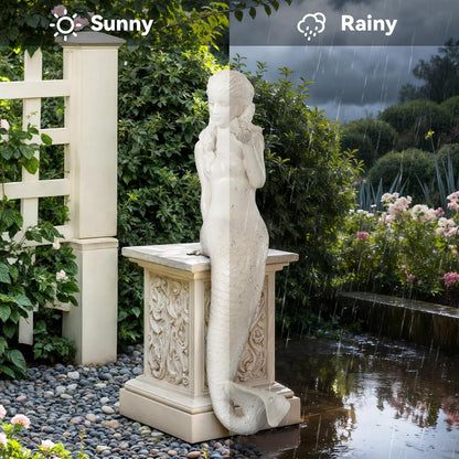 Mermaid Statue for Outdoor Garden,25.6Inch Large Weather-Resistant Sculpture for Yard & Patio Decor, Made of Durable Magnesium Oxide Stone in Antique White