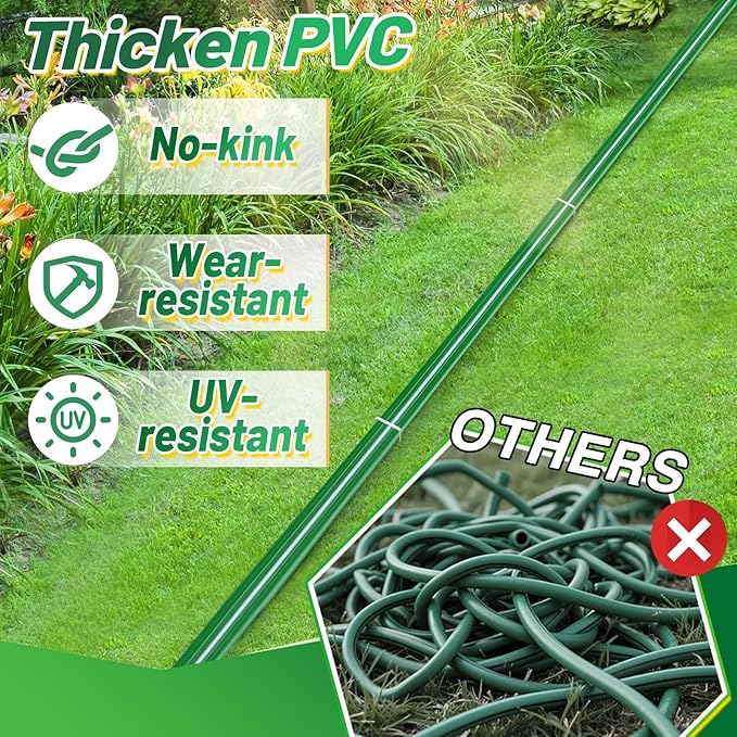 75ft Sprinkler Soaker Hose - Kink-Free, Save Water, Flexible - Heavy Duty Three Tube Flat Watering Hose for Garden Yard Lawn Irrigation, with 25 Stakes