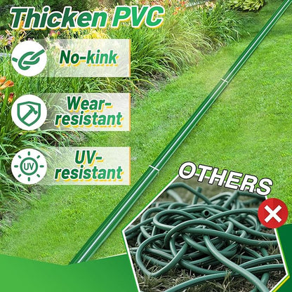 2 Pack 50ft Sprinkler Soaker Hose - Kink-free, Save Water, Flexible, Heavy Duty Three Tube Flat Watering Hose for Garden Yard Lawn Irrigation, With 30 Stakes