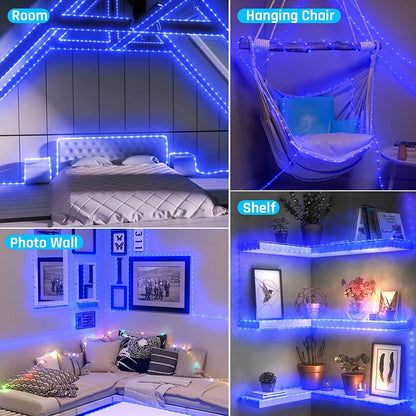 New Upgraded Solar Rope Lights Outdoor Waterproof 19 Modes 300 LED 105ft Solar String Lights with Remote Timing Dimmable Tube Light for Outside Pool Tree Patio Yard Christmas Decoration (300LED-Blue)